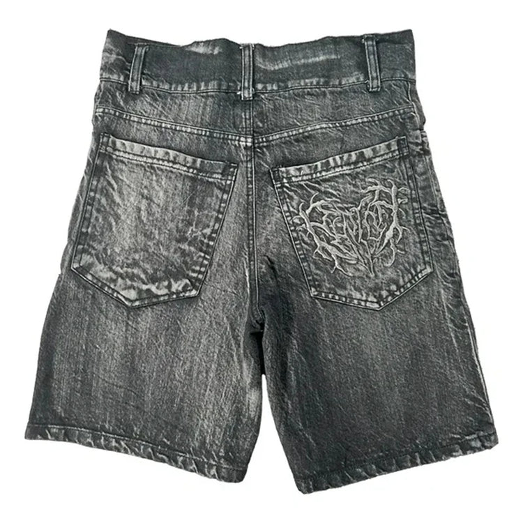 Pantaloncini Larghi Unisex Stile Gotico Retrò Y2K, Jeans Phantom con Ricamo a Ragno, Streetwear Hip Hop
