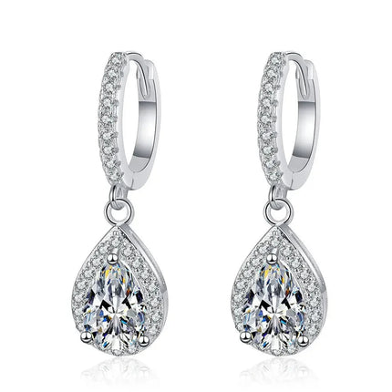 Classic 100% Real 1 Carat Pear Cut Moissanite Diamond Drop Earrings Women’s S925 Silver Earring Plated PT950 Fine Jewelry PlatiNum