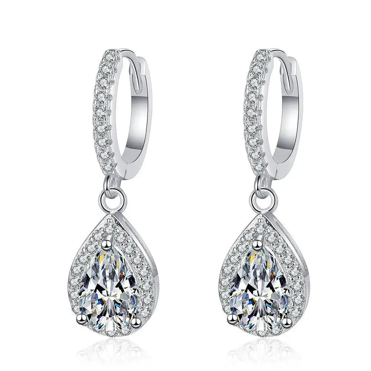 Classic 100% Real 1 Carat Pear Cut Moissanite Diamond Drop Earrings Women’s S925 Silver Earring Plated PT950 Fine Jewelry PlatiNum