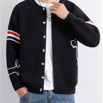 Designer Brand Long Sleeve Knitted Cardigan Men's New Trend Color Blocked Button Design Couple's Casual Warm Round Neck Coat