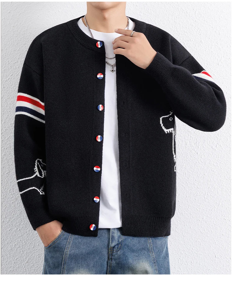 Designer Brand Long Sleeve Knitted Cardigan Men's New Trend Color Blocked Button Design Couple's Casual Warm Round Neck Coat