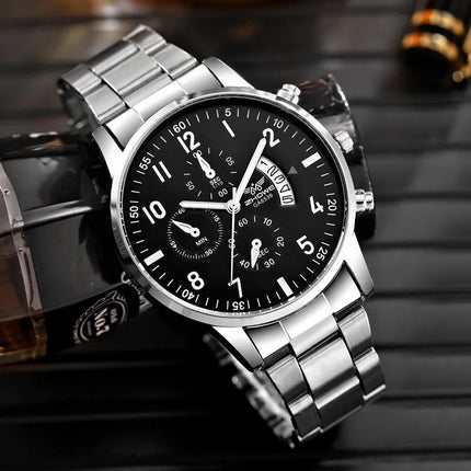 Orologio da uomo di lusso da 1 pezzo, calendario aziendale alla moda, orologio da cintura in acciaio da uomo, regalo di Natale per San Valentino platinumshop