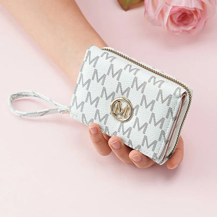Fashionable Letter Printed Tri-Fold Compact Ladies Wallet Retro Style Card Holder PU Leather Synthetic Interior Daily Use PlatiNum