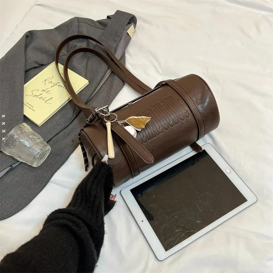 2025 Cylinder Pillow Bag for Women Multifunctional Shoulder Crossbody Bag with Pendant Winter Luxury Designer Handbag