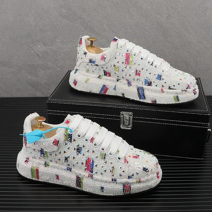 Hot Sale Rhinestone Canvas Shoes Mens Casual Skate Shoes Fashion Street Hip Hop Canvas Sneakers Men Platform Vulcanized Shoes