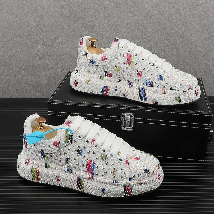 Hot Sale Rhinestone Canvas Shoes Mens Casual Skate Shoes Fashion Street Hip Hop Canvas Sneakers Men Platform Vulcanized Shoes
