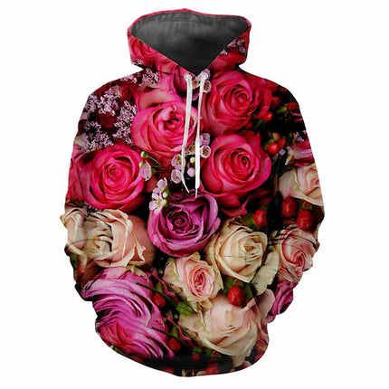 3D Printed Bloody Rose Skull Hoodies For Men Women Flower Pattern Pullovers Casual Hooded Long Sleeves Sweatshirts Loose Tops
