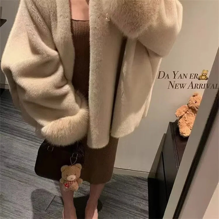2026 Imported Velvet Mink Fur Coat With Mink Fur Collar,Temperament  Medium Length Fur Jacket Women