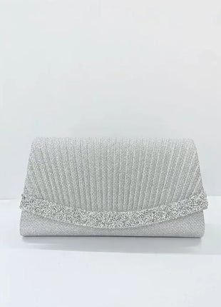Borsa Clutch Plissettata con Strass, Pochette da Sera Scintillante con Cristalli, Elegante Borsetta da Donna per Cerimonie, Matrimoni e Feste Formali
