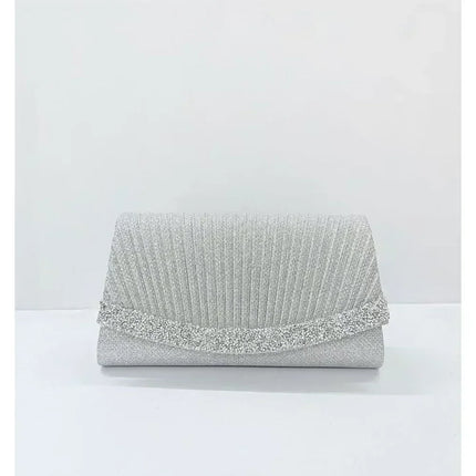 Borsa Clutch Plissettata con Strass, Pochette da Sera Scintillante con Cristalli, Elegante Borsetta da Donna per Cerimonie, Matrimoni e Feste Formali