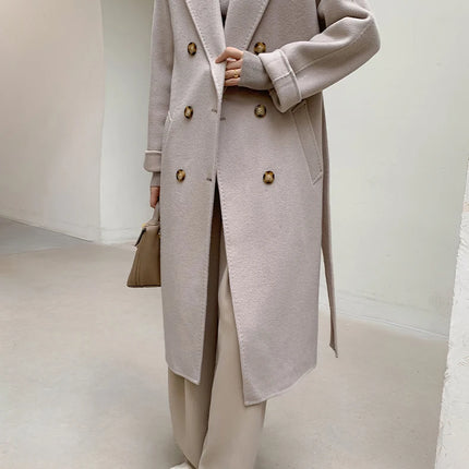 Ladies' 100% Cashmere Thick Double-Sided Extended Coat, Classic, Versatile and Fashionable for Business and Leisure