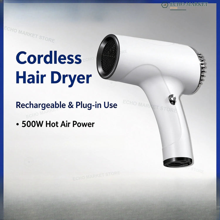Cordless & Plug-in Dual Use Hair Dryer, 500W Low Power Portable Blow Dryer