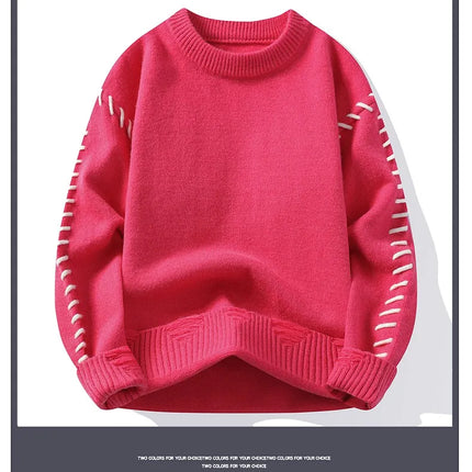 Solid Color Trendy Loose Knit Sweater With Coarse Yarn Weaving Pattern For Autumn And Winter Men's Top And Street Pullover