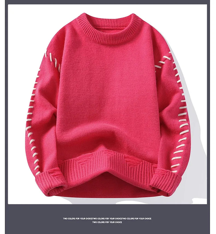 Solid Color Trendy Loose Knit Sweater With Coarse Yarn Weaving Pattern For Autumn And Winter Men's Top And Street Pullover