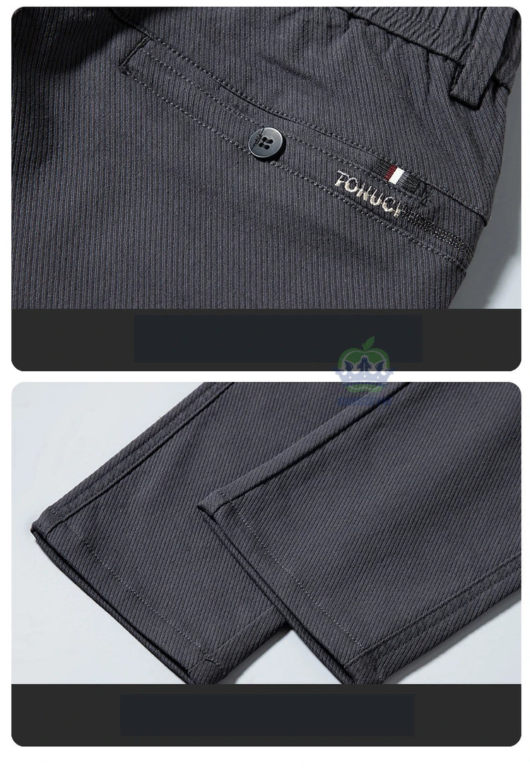 Autumn Winter Cotton Fabric Stretch Casual Pants Men Slim Fit Grey Black Korea Work Classic Brown Cargo Trousers Male 28-38