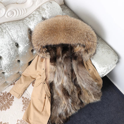 Maomaokong Natural Fur Lining Real Fur Coat Winter Jacket Women Raccoon Fur Collar Warm Thick Parkas Female Clothing