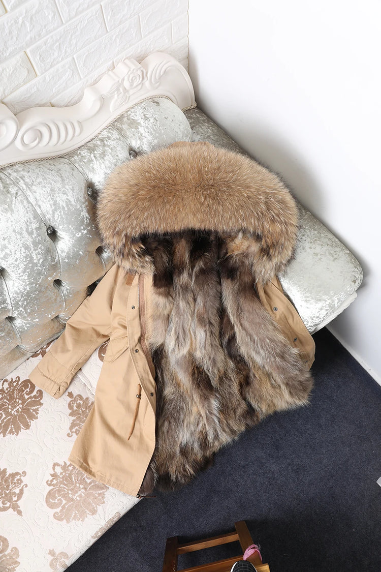 Maomaokong Natural Fur Lining Real Fur Coat Winter Jacket Women Raccoon Fur Collar Warm Thick Parkas Female Clothing