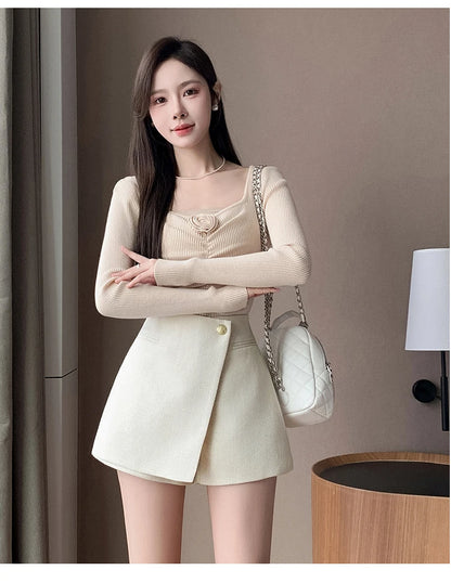 Autumn New Solid Woolen Shorts Skirt For Women 2025 New Fall Winter Small Fragrant Style Buttons Deco High Waisted Tweed Shorts