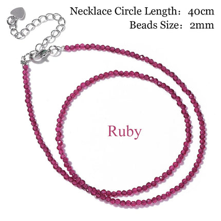 Mini Stone Beaded Necklace 2mm Faceted Natural Agat Quartzs Necklaces Female Fashion Party Choker for Women Girls Jewelry Gift PlatiNum