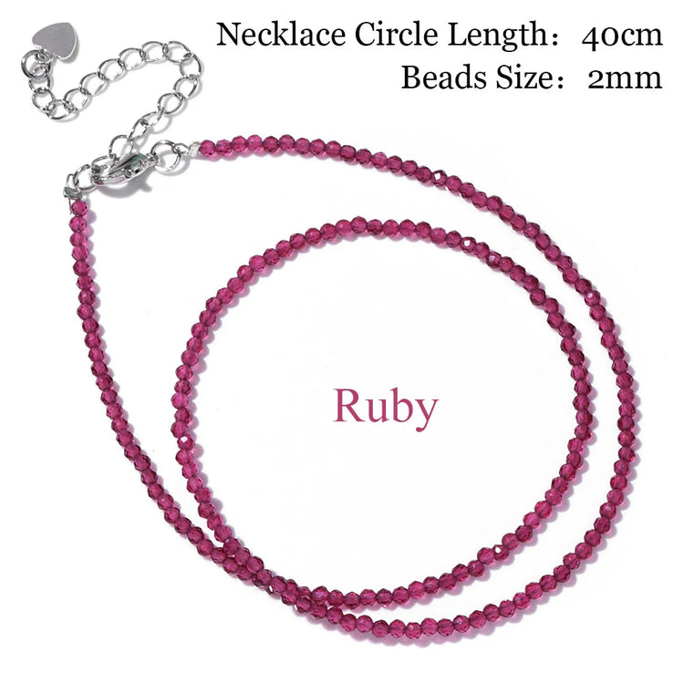 Mini Stone Beaded Necklace 2mm Faceted Natural Agat Quartzs Necklaces Female Fashion Party Choker for Women Girls Jewelry Gift PlatiNum
