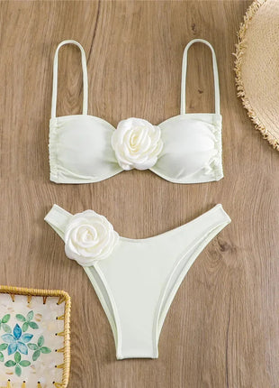 Costume da Bagno Sexy con Fiori e Fascia, Bikini a Perizoma 2025, Costumi da Bagno Donna con Lacci, Set Bikini Brasiliano, Biquini Mujer platinumshop