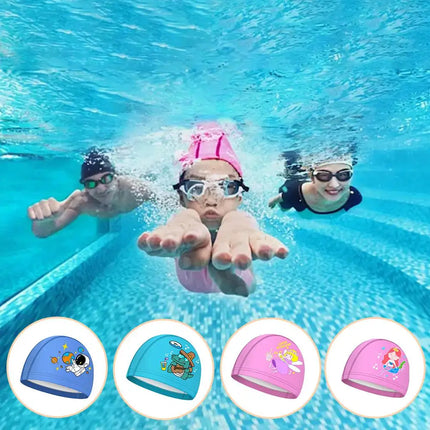 Cuffia da nuoto per bambini in tessuto PU cuffia da nuoto con turbante elastico per ragazzi e ragazze, comodi cappelli da bagno per piscina estensibili