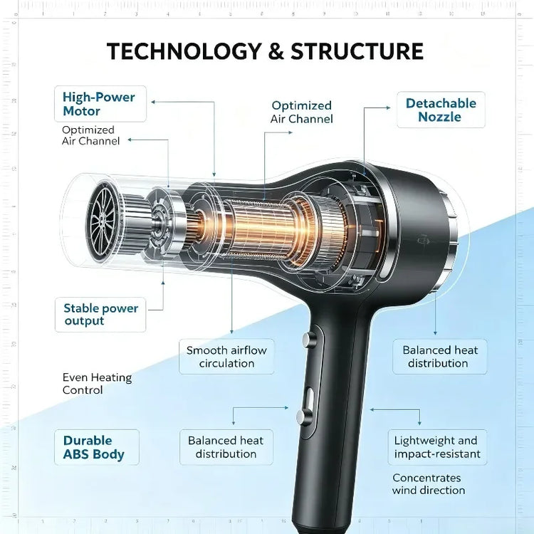 Constant Temperature Blow Dryer 3000W Professional Type With Dual Nozzles For Salon Stable Healthy Hair Drying