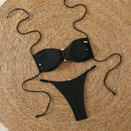 Costume da Bagno da Spiaggia alla Moda, Set Bikini a Perizoma per Donna, Sexy Costume da Bagno a Triangolo con Lacci, Due Pezzi, Stile Brasiliano, Tinta Unita platinumshop