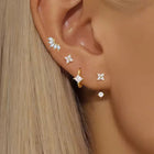 4PCS Zircon Heart Moon Flower Small Hoop Earrings Set For Women Stainless Steel Huggies Pendant Piercing Earrings Jewelry Aretes PlatiNum