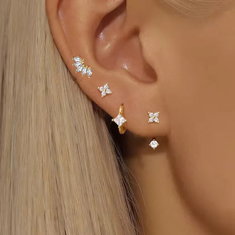 4PCS Zircon Heart Moon Flower Small Hoop Earrings Set For Women Stainless Steel Huggies Pendant Piercing Earrings Jewelry Aretes PlatiNum