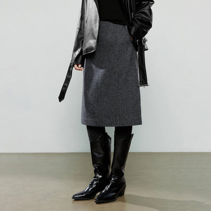 TOYOUTH Women Midi Skirts 2025 Winter NewAsymmetric Dark Gray Speckled Wool Blend Office Pencil Midi Skirt PlatiNum