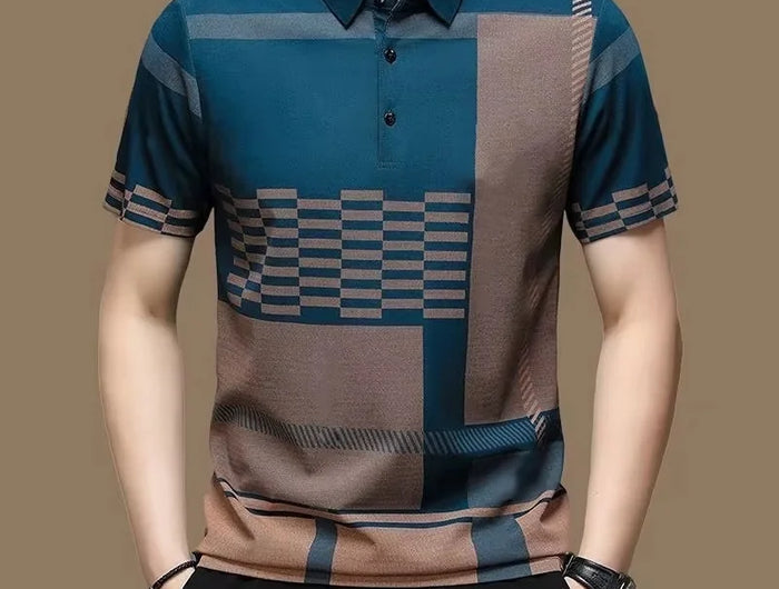 Polo con giunture geometriche con stampa 3D per uomo T-shirt con motivo colorato Summer Street Casual manica corta Top larghi T-shirt con risvolto