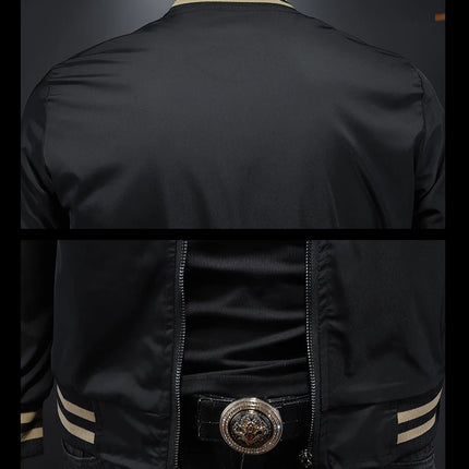 Minglu Spider Embroidery Men's Jackets High Quality Stand Collar Solid Color Sport Casual Spring Autumn Male Coats Plus Size 5XL