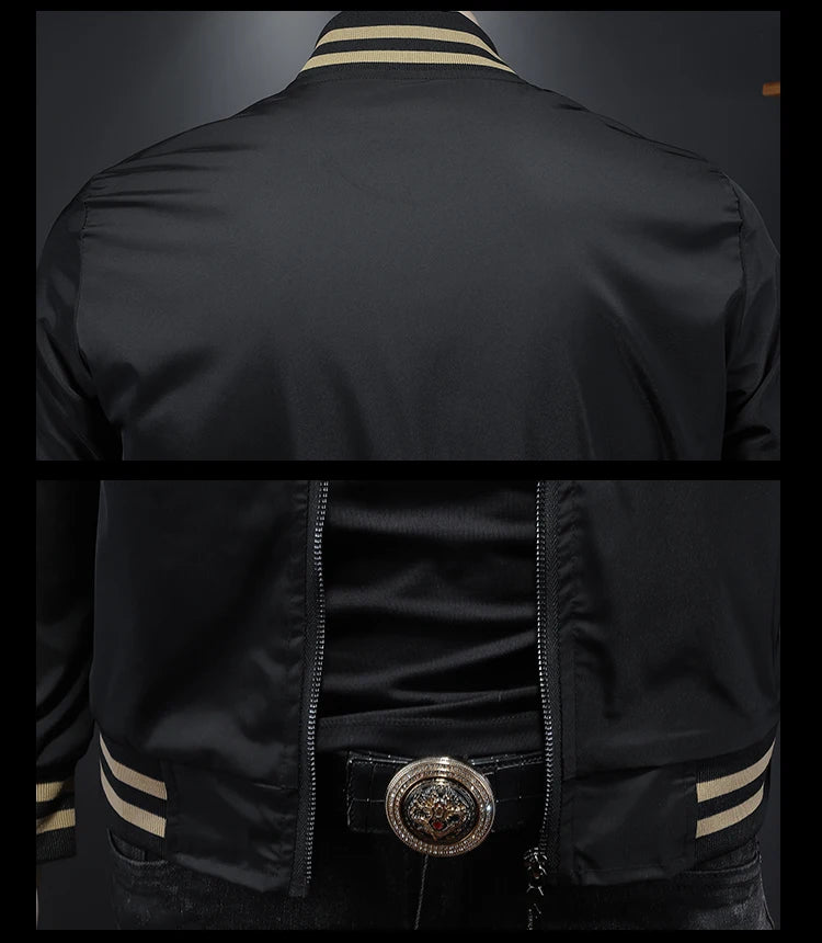 Minglu Spider Embroidery Men's Jackets High Quality Stand Collar Solid Color Sport Casual Spring Autumn Male Coats Plus Size 5XL