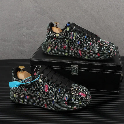 Hot Sale Rhinestone Canvas Shoes Mens Casual Skate Shoes Fashion Street Hip Hop Canvas Sneakers Men Platform Vulcanized Shoes