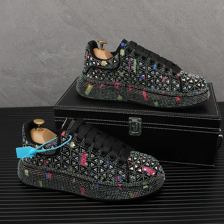 Hot Sale Rhinestone Canvas Shoes Mens Casual Skate Shoes Fashion Street Hip Hop Canvas Sneakers Men Platform Vulcanized Shoes