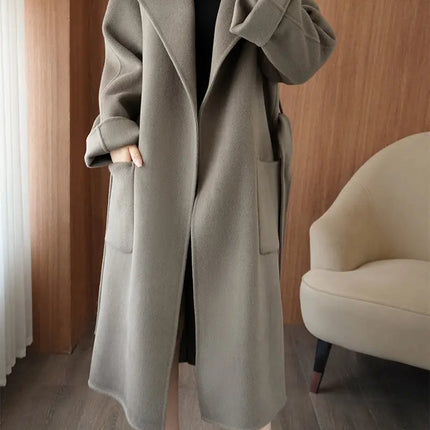 100% Wool Coat Women's Wear 2026 Autumn/Winter Fashion Temperament Double sided Cashmere Coats with Belt Elegant Long Overcoat