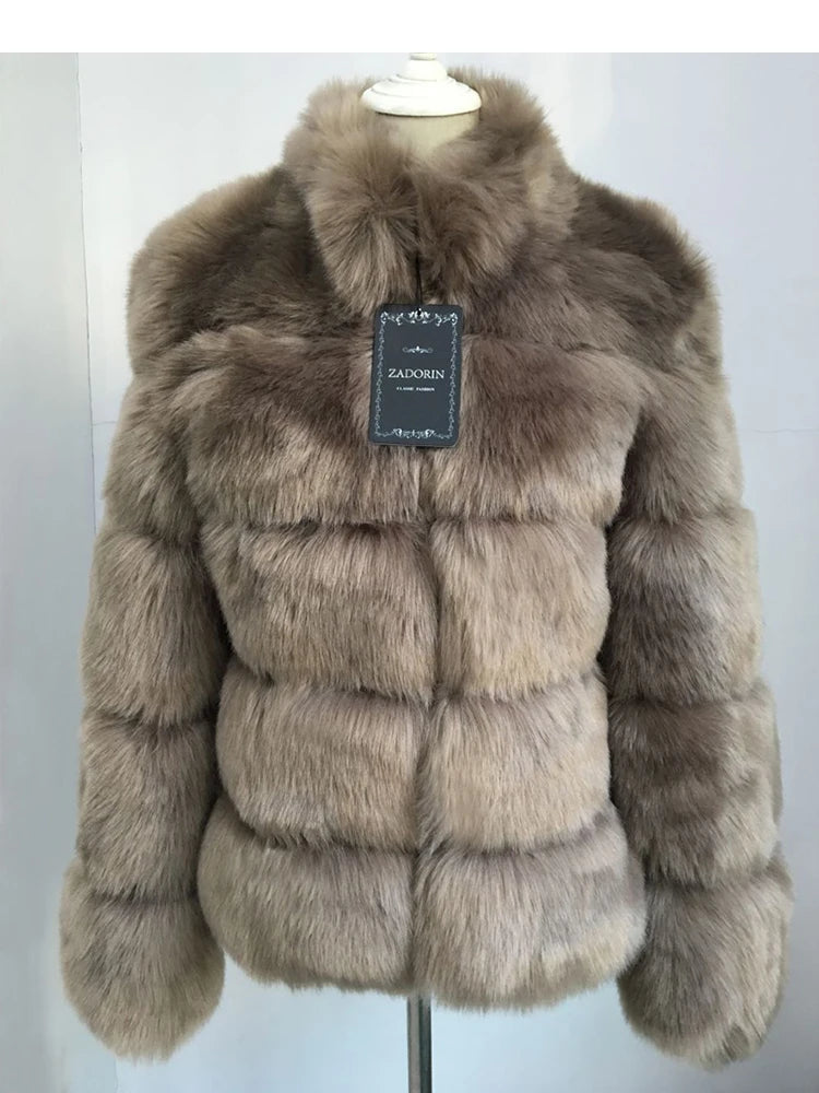 ZADORIN High Quality Thicken Pink Faux Fur Coat Women Winter Stand Collar Long Sleeve Faux Fur Jacket Gilet Fourrure Bontjas