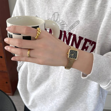 Orologio al quarzo semplice di marca per donna Orologi da donna regalo di lusso retrò Orologi da polso con cinturino in acciaio inossidabile regolabile con quadrante piccolo platinumshop