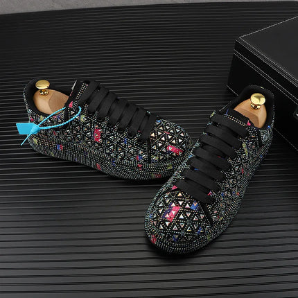 Hot Sale Rhinestone Canvas Shoes Mens Casual Skate Shoes Fashion Street Hip Hop Canvas Sneakers Men Platform Vulcanized Shoes
