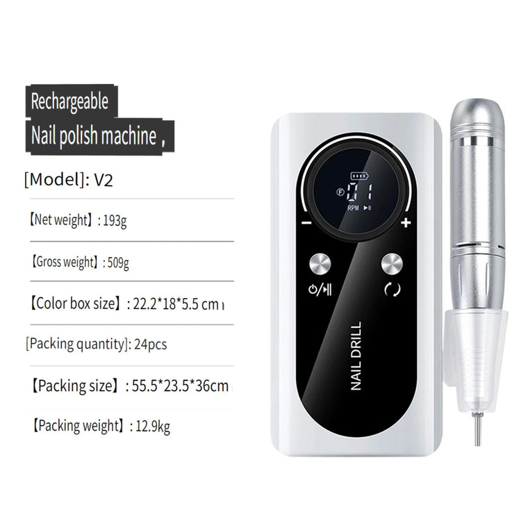 Wireless Portable Rechargeable Electric Nail Polishing Machine New Cordless Nail Surface Polisher Gel Nail Remover Professional Home Salon Manicure Pedicure Care Tool For DIY Nail Art Design