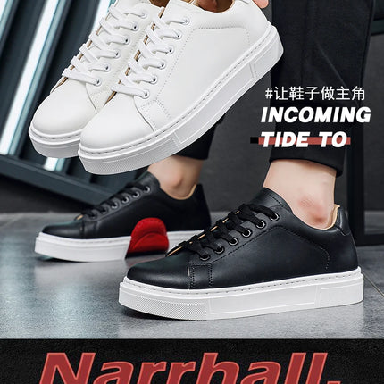 Hot Men's Casual Shoes Leather Sneakers Fashion White Black Male Vulcanized Shoes Non-slip Soft Men Shoes Lightweight Flat Shoe