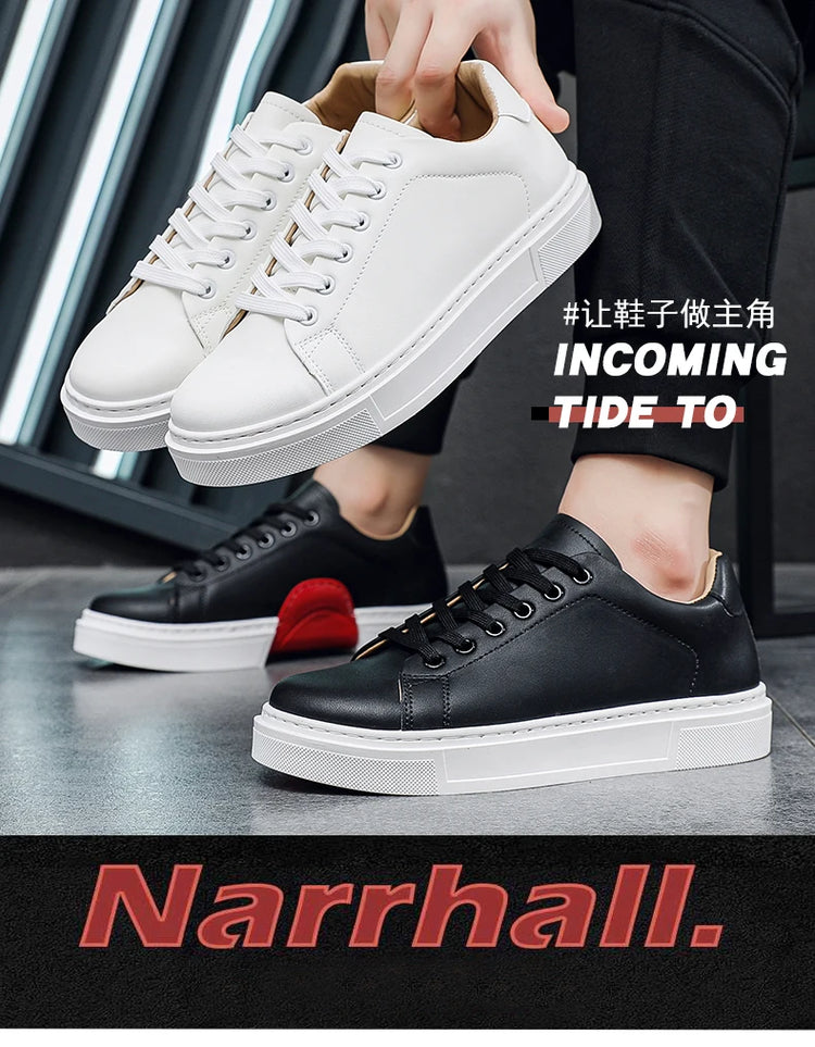 Hot Men's Casual Shoes Leather Sneakers Fashion White Black Male Vulcanized Shoes Non-slip Soft Men Shoes Lightweight Flat Shoe