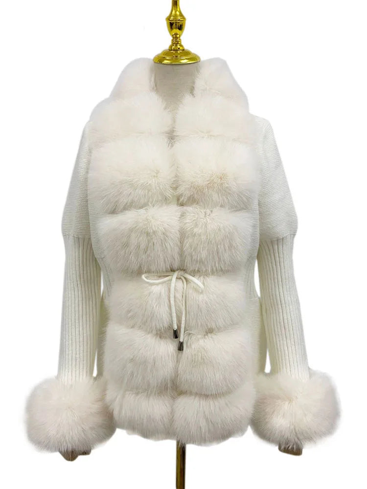 ZADORIN 2026 Chic Fur Cardigan Knitted Sweater Luxury Detachable Faux Fur White Pink Black Sweaters Cardigans Woman Tops Clothes