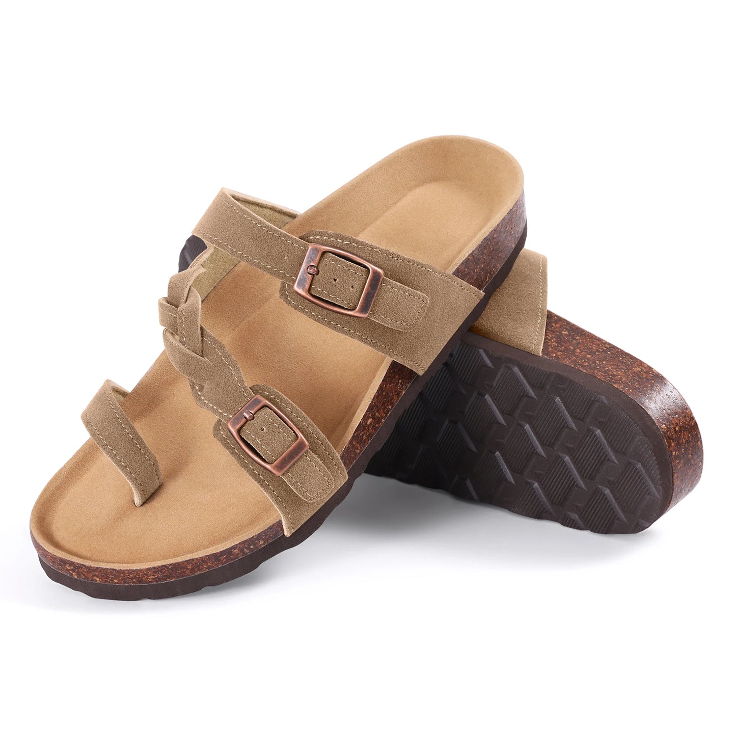 Eyriphy New Women Open Toe Leopard Slides With Adjustable Buckle Classic Flat Sandals Casual Cork Footbed Women's Slippers