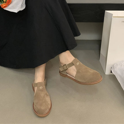 DIMANYU Women's Retro Roman Baotou Sandals, New Summer 2026 Models, Frosted Genuine Leather, Women's Flat Shoes, Perforated Sandals