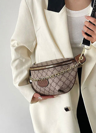 Women Chain Waist Bag Luxury Designer Chest Pack Quality PU Leather Fanny Pack Phone Purse Female Shoulder Crossbody Bag PlatiNum