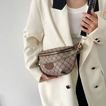 Women Chain Waist Bag Luxury Designer Chest Pack Quality PU Leather Fanny Pack Phone Purse Female Shoulder Crossbody Bag PlatiNum