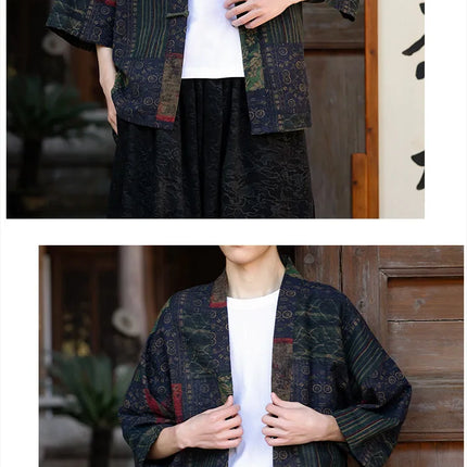Camicie in Lino Stile Etnico con Stampa Yukata per Uomo e Donna, Abbigliamento Asiatico, Kimono Giapponese Harajuku, Camicie Retrò da Uomo