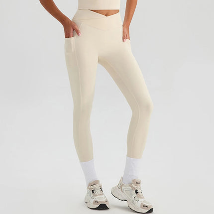 Women Gym Sports Leggings Workout Yoga Pants With Pockets High Waist Tights Fitness Pants Outdoors Running Training Trousers PlatiNum